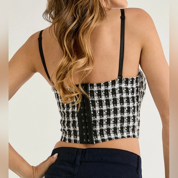 #354 🛑29 M,L  BOHO, CHIC Checkered Tweed Bustier Crop Top Corset - Picture 3 of 6